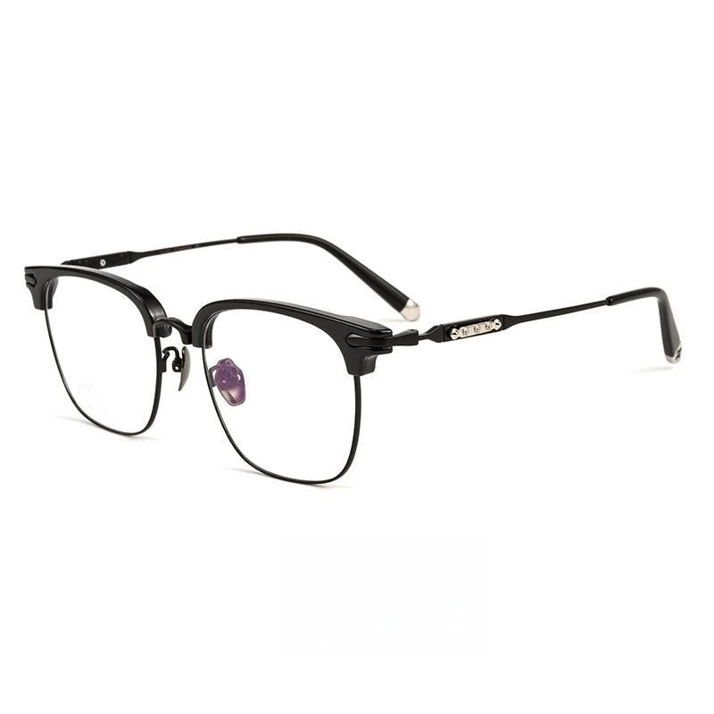 Hdcrafter Men's Full Rim Square Titanium Acetate Eyeglasses J0063t Full Rim Hdcrafter Eyeglasses Black