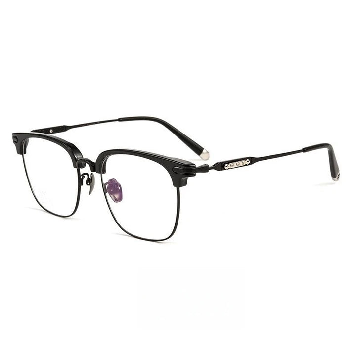 Hdcrafter Men's Full Rim Square Titanium Acetate Eyeglasses J0063t Full Rim Hdcrafter Eyeglasses Black