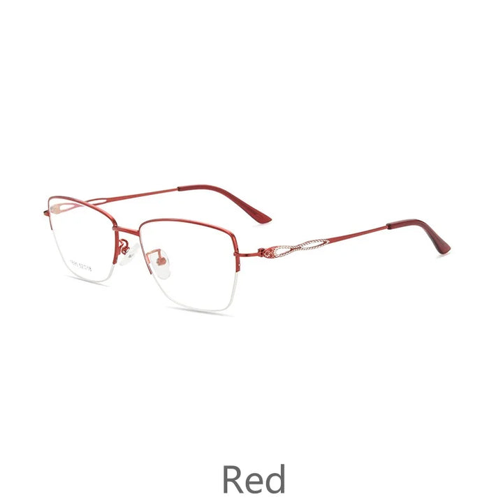 KatKani Womens Semi Rim Square Alloy Eyeglasses 1695 Semi Rim KatKani Eyeglasses RED  