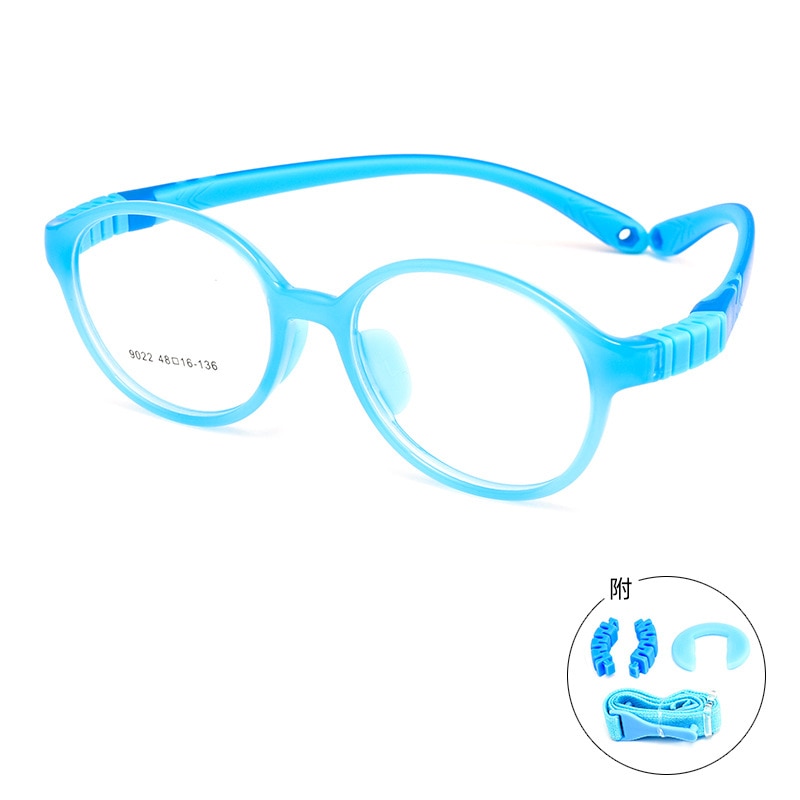 Yimaruili Unisex Children's Full Rim Round Tr 90 Silicone Eyeglasses 9022et Full Rim Yimaruili Eyeglasses Light Blue  