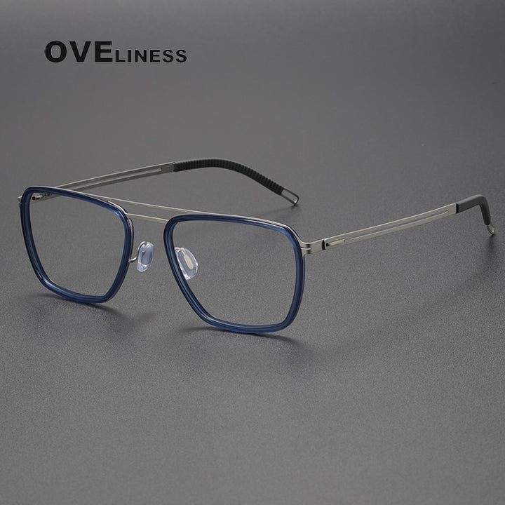 Oveliness Unisex Full Rim Square Double Bridge Titanium Eyeglasses 8202311 Full Rim Oveliness blue gun