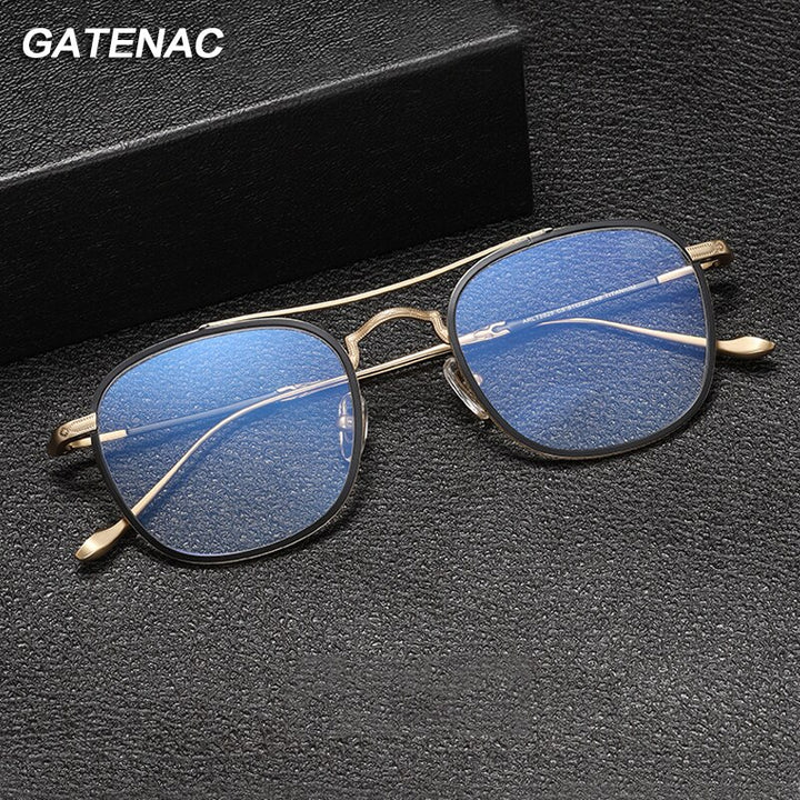 Gatenac Unisex Full Rim Square Double Bridge Titanium Eyeglasses Gxyj1040 Full Rim Gatenac