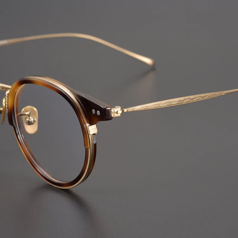 Black Mask Unisex Full Rim Round Titanium Eyeglasses 7285 Full Rim Black Mask