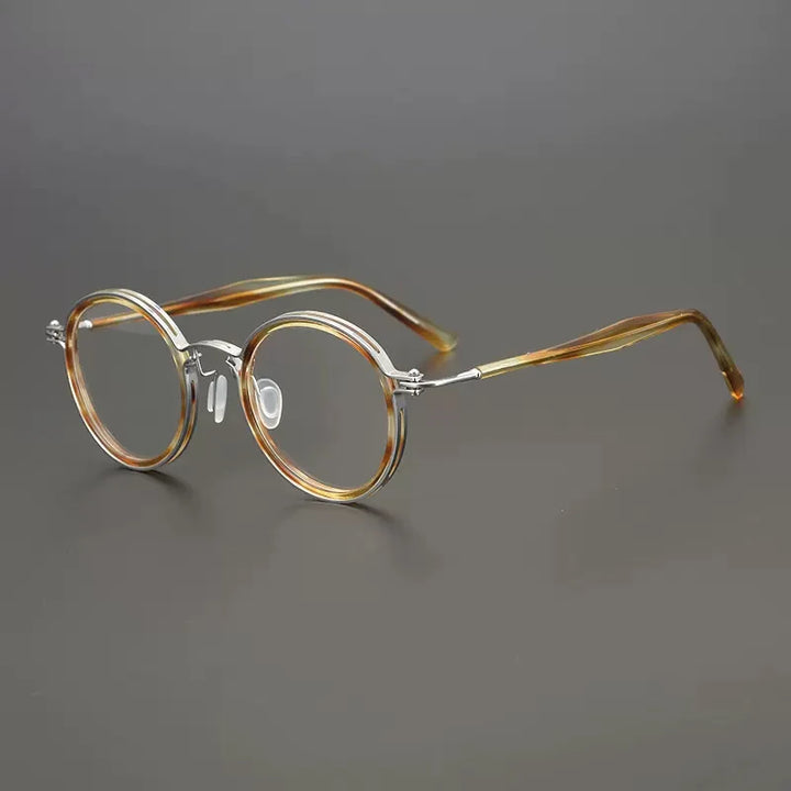 Gatenac Unisex Full Rim Round Acetate Eyeglasses Gxyj1196 Full Rim Gatenac mo-2 Flax