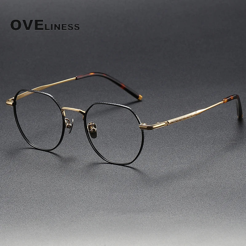 Oveliness Unisex Full Rim Polygon Titanium Eyeglasses 80882 Full Rim Oveliness black gold