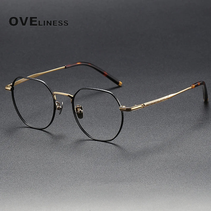 Oveliness Unisex Full Rim Polygon Titanium Eyeglasses 80882 Full Rim Oveliness black gold