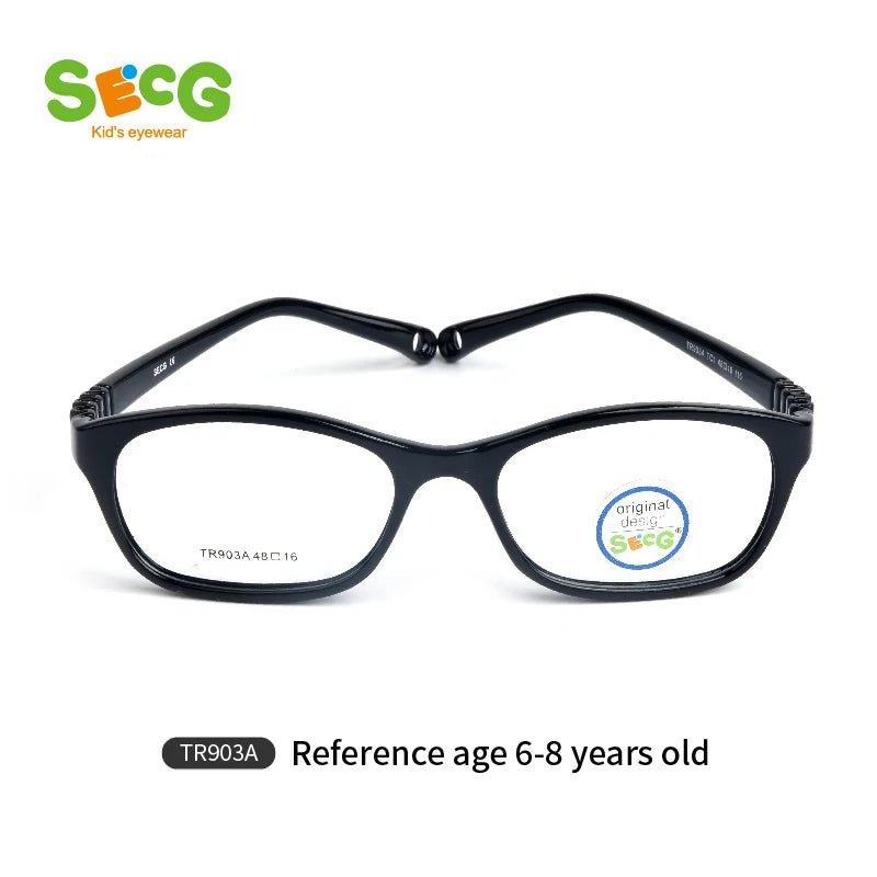 Secg Unisex Children's Full Rim Square Tr 90 Silicone Eyeglasses 8690 Full Rim Secg TR903A TC1 BLACK