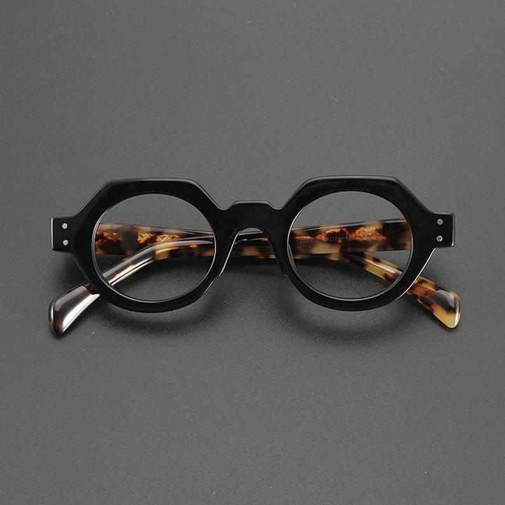 Gatenac Unisex Full Rim Flat Top Round Acetate Eyeglasses Gxyj1163 Full Rim Gatenac