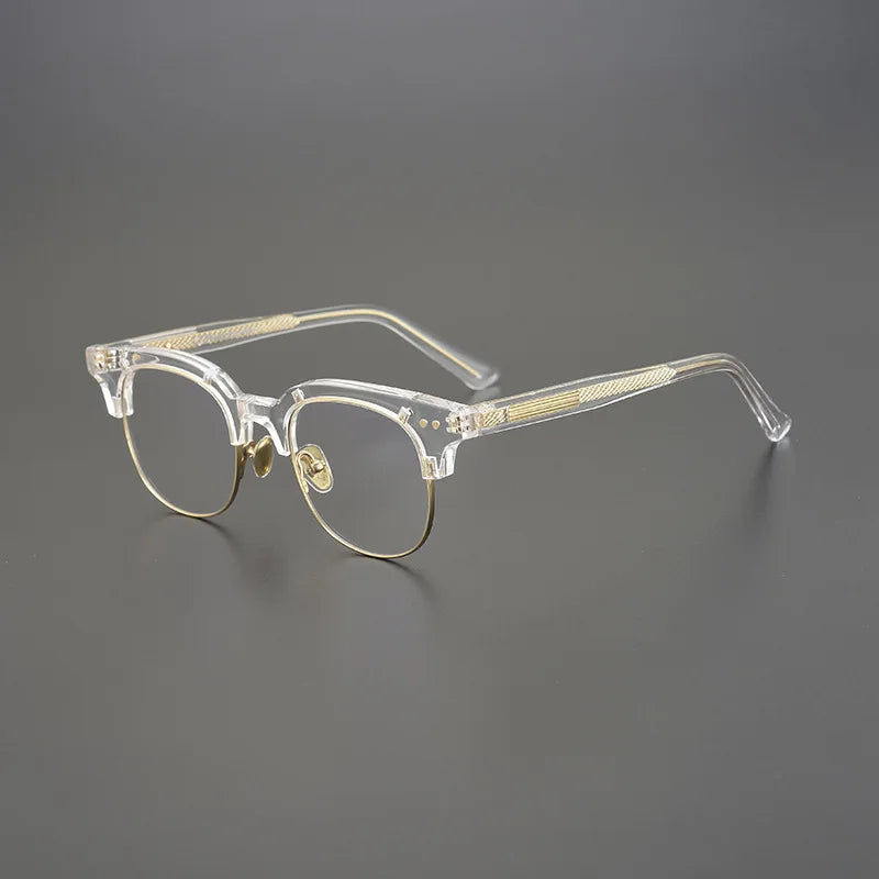 Black Mask Unisex Semi Rim Square Acetate Eyeglasses 15022 Full Rim Black Mask Crystal-Gold