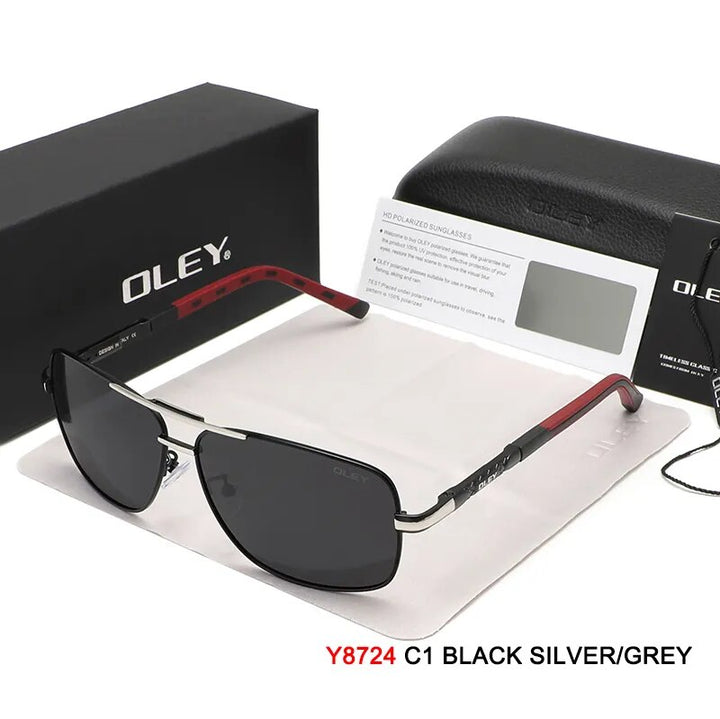 Oley Men's Full Rim Oval Aluminum Magnesium Polarized Sunglasses Y8724 Sunglasses Oley Y8724 C1BOX OLEY