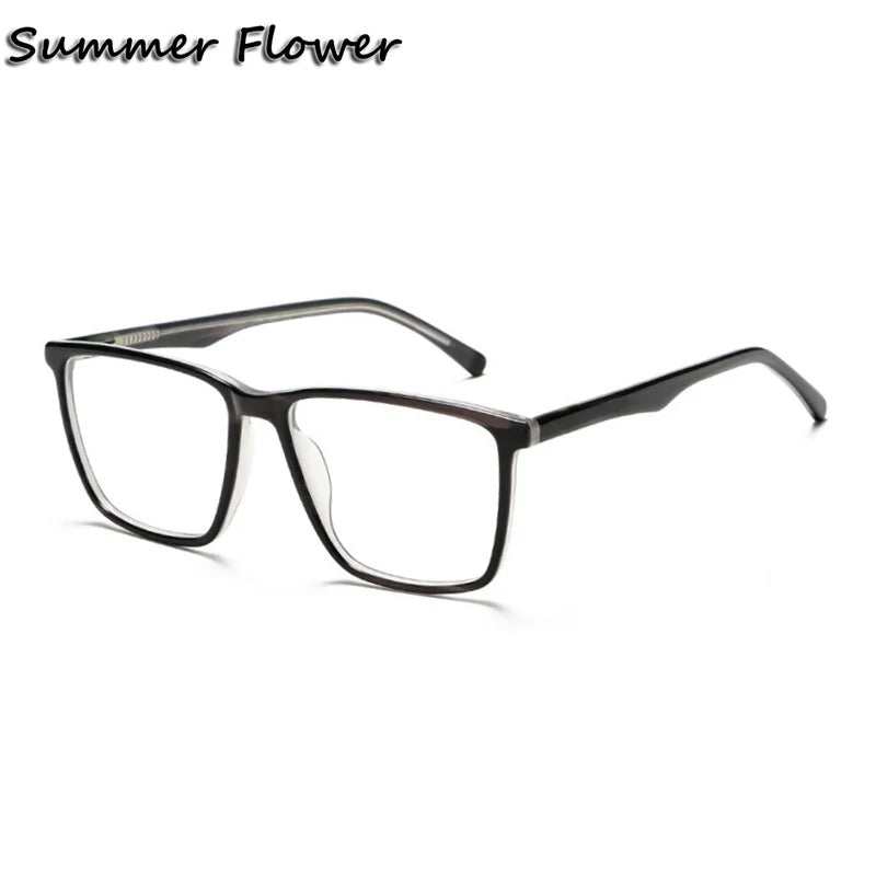 Summer Flower Men's Full Rim Square Acetate Eyeglasses 81003 Full Rim Summer Flower Black Transparent