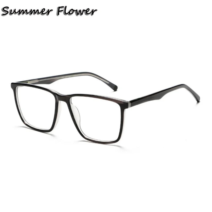 Summer Flower Men's Full Rim Square Acetate Eyeglasses 81003 Full Rim Summer Flower Black Transparent