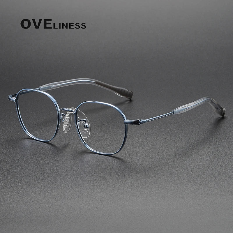 Oveliness Unisex Youth's Full Rim Polygon Titanium Eyeglasses O80941 Full Rim Oveliness blue