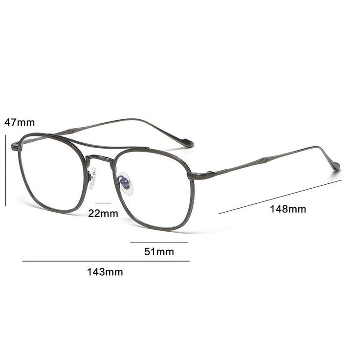 Gatenac Unisex Full Rim Square Double Bridge Titanium Eyeglasses Gxyj1040 Full Rim Gatenac