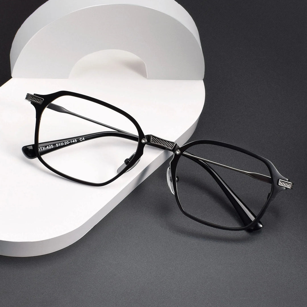 Black Mask Unisex Full Rim Flat Top Square Titanium Eyeglasses  63425