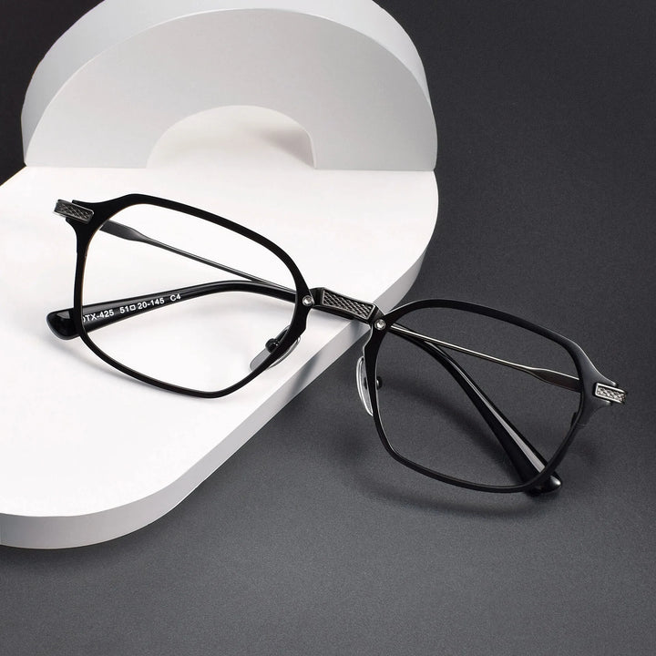 Black Mask Unisex Full Rim Flat Top Square Titanium Eyeglasses  63425