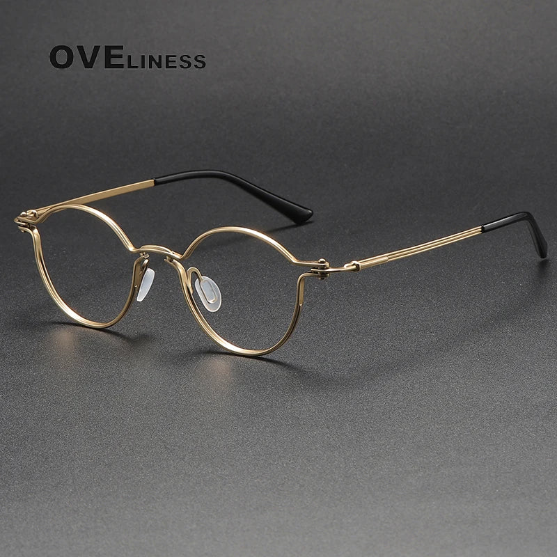 Oveliness Unisex Full Rim Round Titanium Eyeglasses C007 Full Rim Oveliness gold  