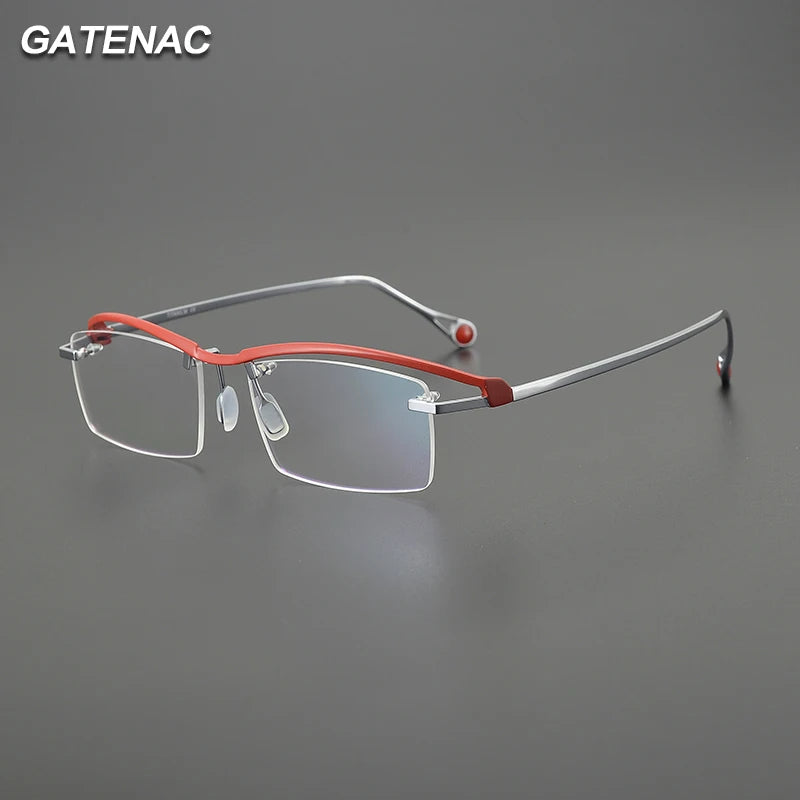 Gatenac Unisex Semi Rimless Square Brow Line Titanium Eyeglasses G1525 Semi Rim Gatenac