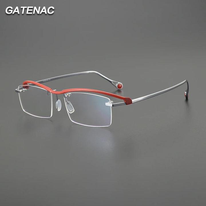 Gatenac Unisex Semi Rimless Square Brow Line Titanium Eyeglasses G1525 Semi Rim Gatenac