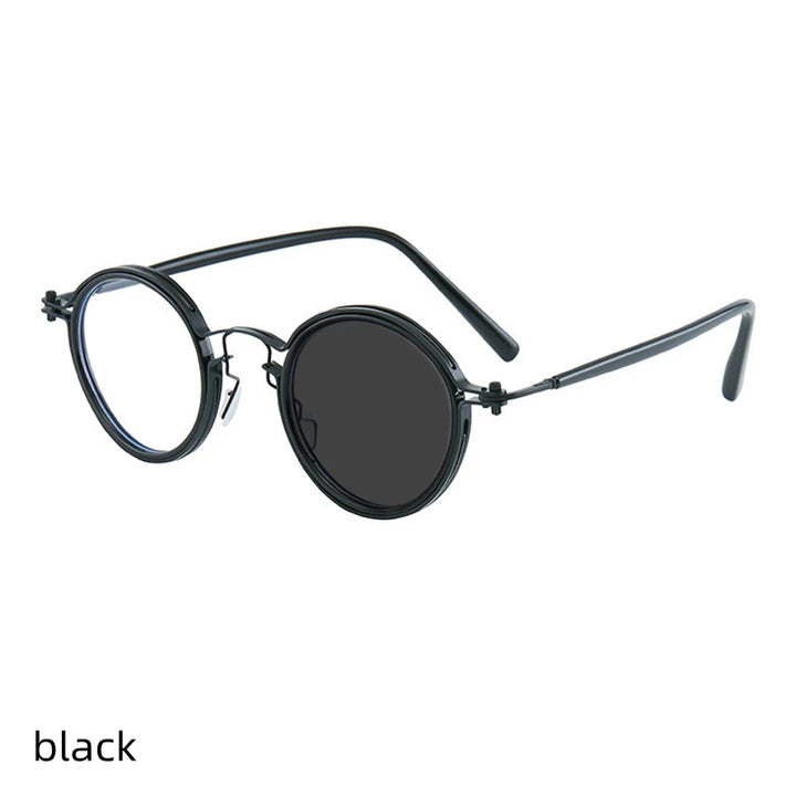 Kocolior Unisex Full Rim Round Alloy Acetate Hyperopic Reading Glasses 2203 Reading Glasses Kocolior Photochromic Black 0 