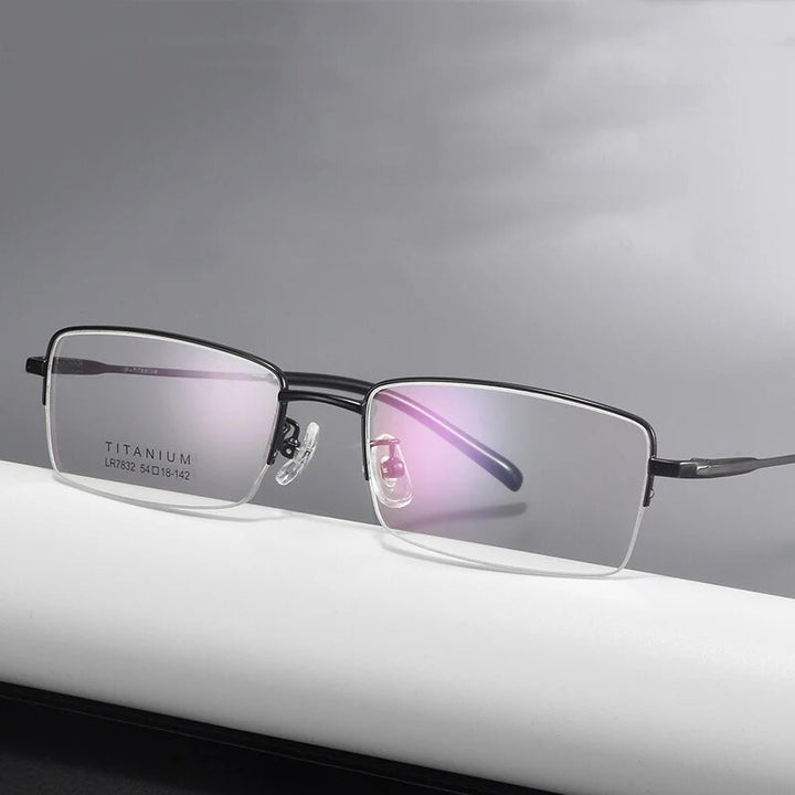 Bclear Men's Semi Rim Square Titanium Eyeglasses Lb7832 Semi Rim Bclear