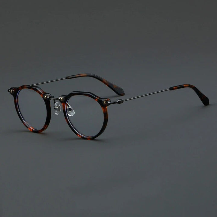 CCspace Unisex Full Rim Flat Top Round Acetate Eyeglasses 57028 Full Rim CCspace C2Leopard