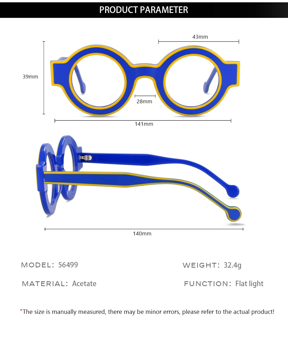 CCspace Women's Full Rim Round Acetate Eyeglasses 56499 Full Rim CCspace