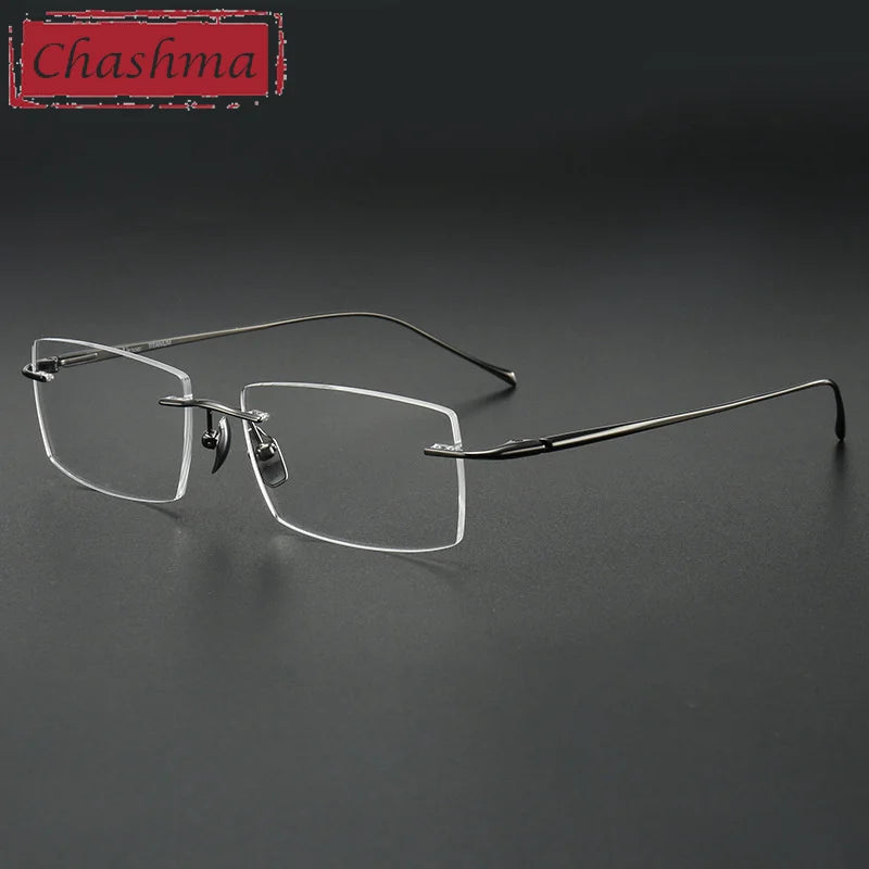 Chashma Unisex Rimless Square Titanium Reading Glasses 910150 Reading Glasses Chashma Gray Single Version 1.61|Photo Brown