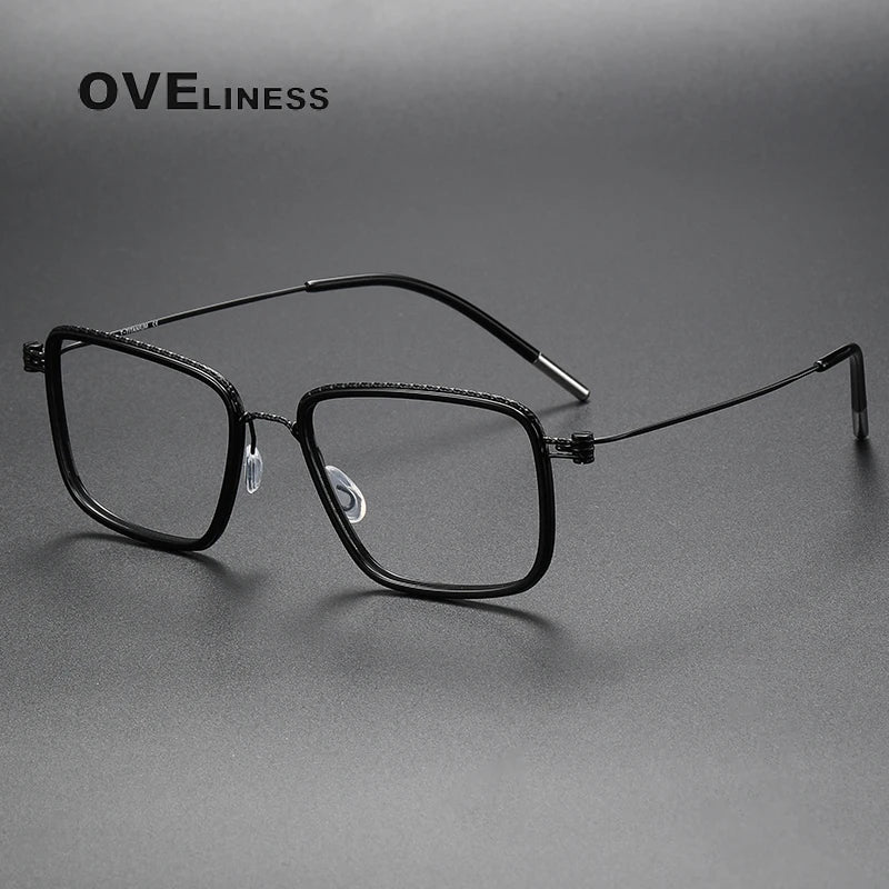 Oveliness Unisex Full Rim Square Screwless Acetate Titanium Eyeglasses 80890 Full Rim Oveliness black  