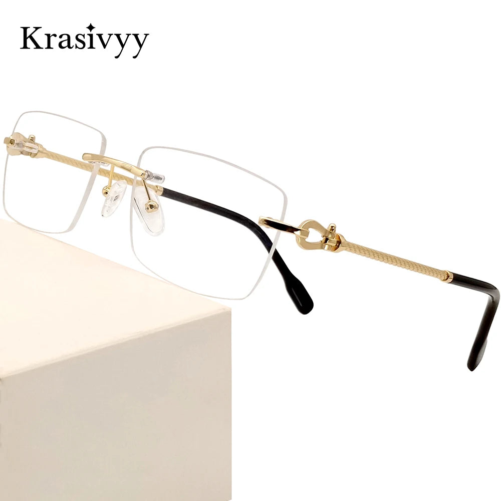 Krasivyy Men's Rimless Square Titanium Eyeglasses 31682