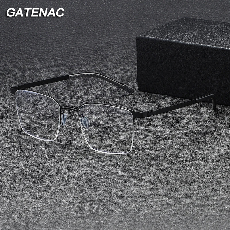 Gatenac Unisex Semi Rim Square Titanium Eyeglasses Gxyj1153 Semi Rim Gatenac