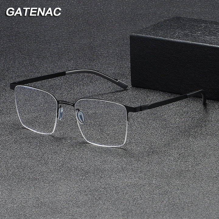 Gatenac Unisex Semi Rim Square Titanium Eyeglasses Gxyj1153 Semi Rim Gatenac