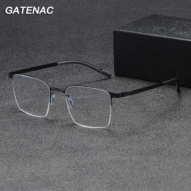 Gatenac Unisex Semi Rim Square Titanium Eyeglasses Gxyj1153 Semi Rim Gatenac   