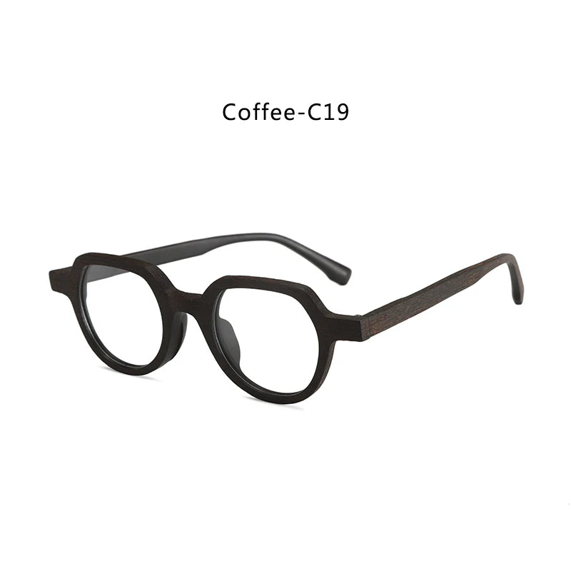 Hdcrafter Unisex Full Rim Flat Top Round Wood Eyeglasses 2311 Full Rim Hdcrafter Eyeglasses Coffee-C19