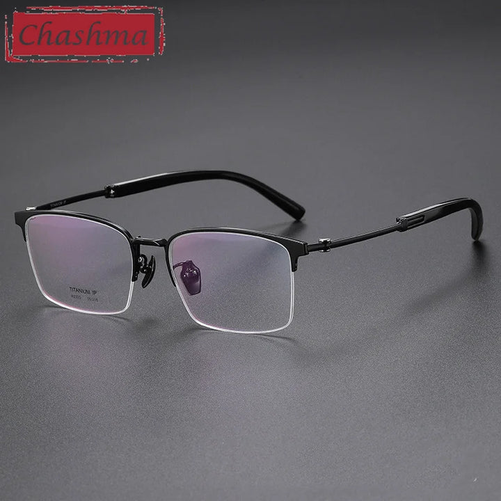 Chashma Ottica Men's Semi Rim Square Titanium Horn Eyeglasses 402035