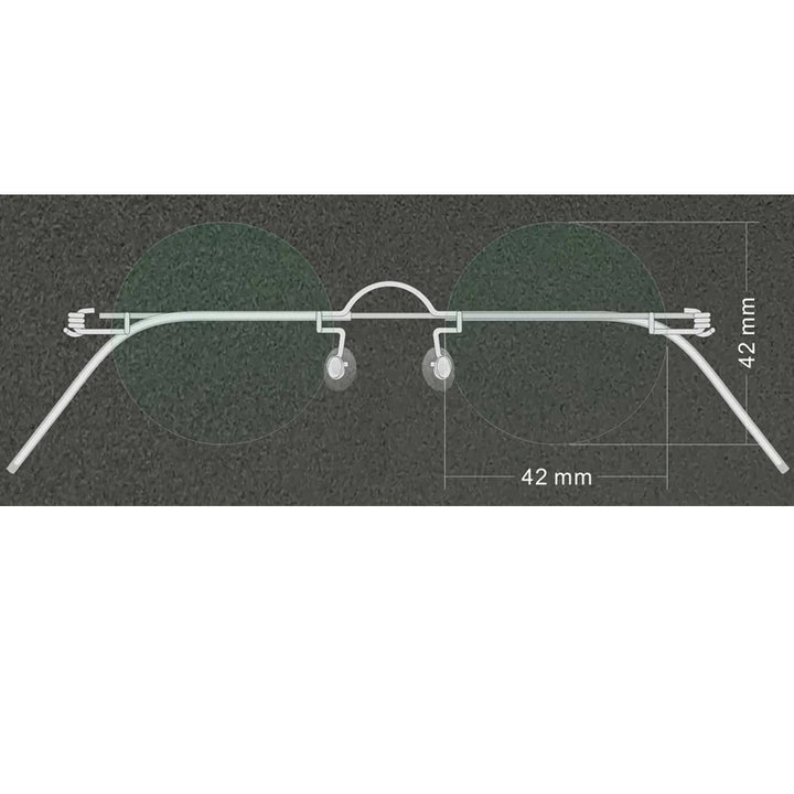Yujo Unisex Rimless Round Stainless Steel Eyeglasses Y3840 Rimless Yujo 42mm CHINA