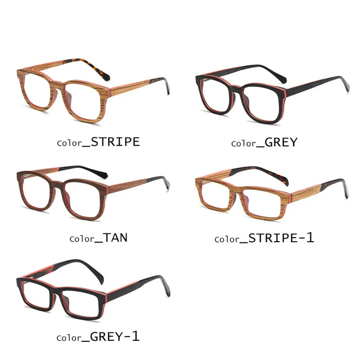 Hdcrafter Men's Full Rim Square Wood Spring Hinge Eyeglasses 5636 Full Rim Hdcrafter Eyeglasses