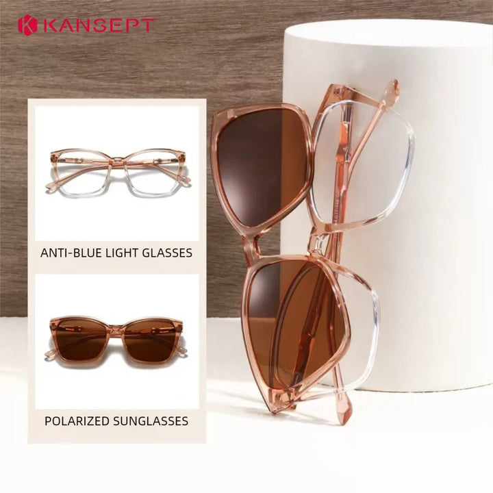 Kansept Unisex Full Rim Square Tr 90 Alloy Reading Glasses Clip On Sunglasses 72005