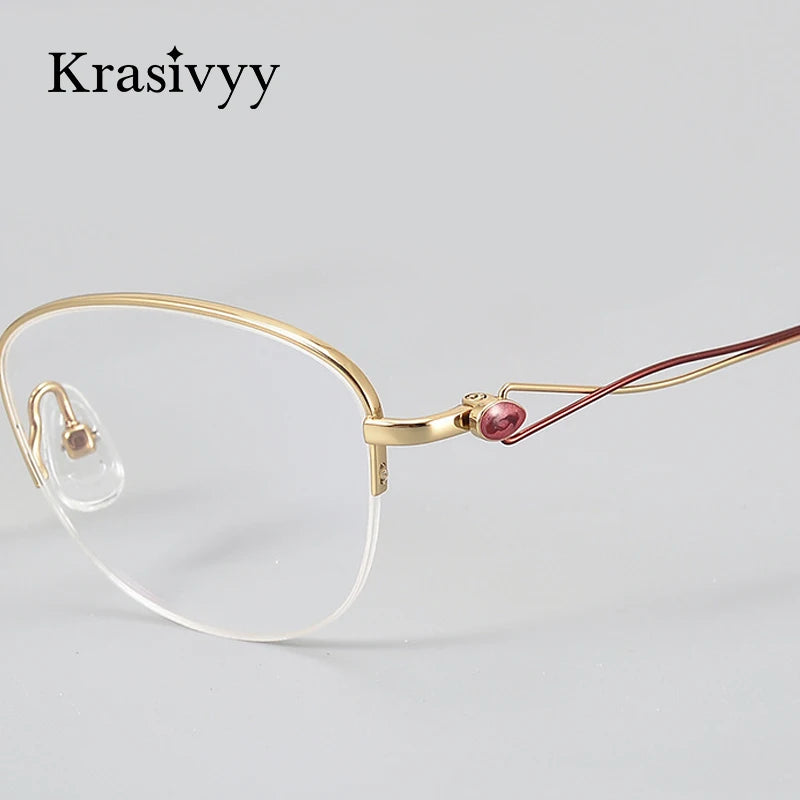Krasivyy Women's Semi Rim Oval Round Titanium Eyeglasses 443006 Semi Rim Krasivyy