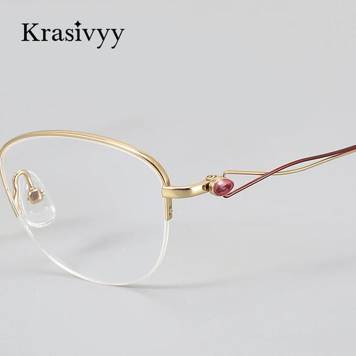 Krasivyy Women's Semi Rim Oval Round Titanium Eyeglasses 443006 Semi Rim Krasivyy