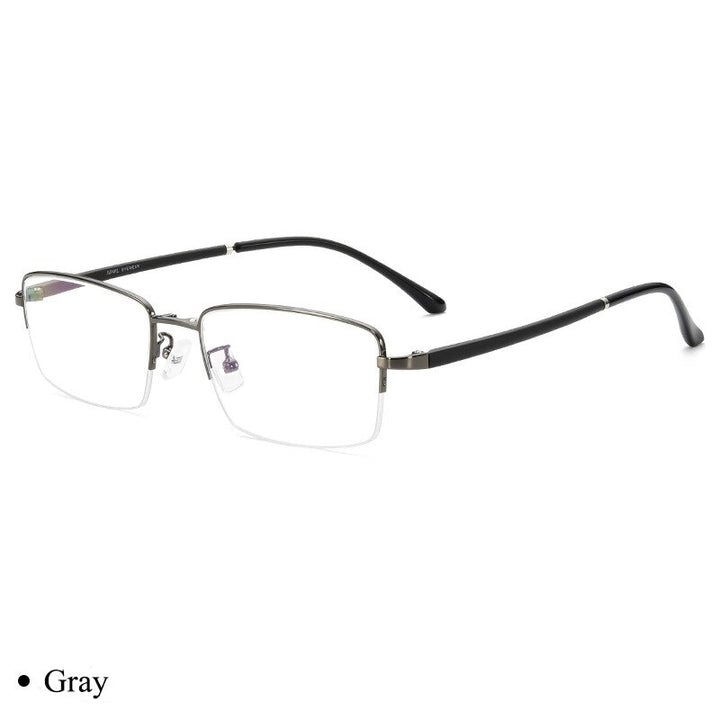 Bclear Men's Semi Rim Rectangle Alloy Eyeglasses With Clip On Polarized Sunglasses Zt9338 With Clip Ons Bclear Gray frame