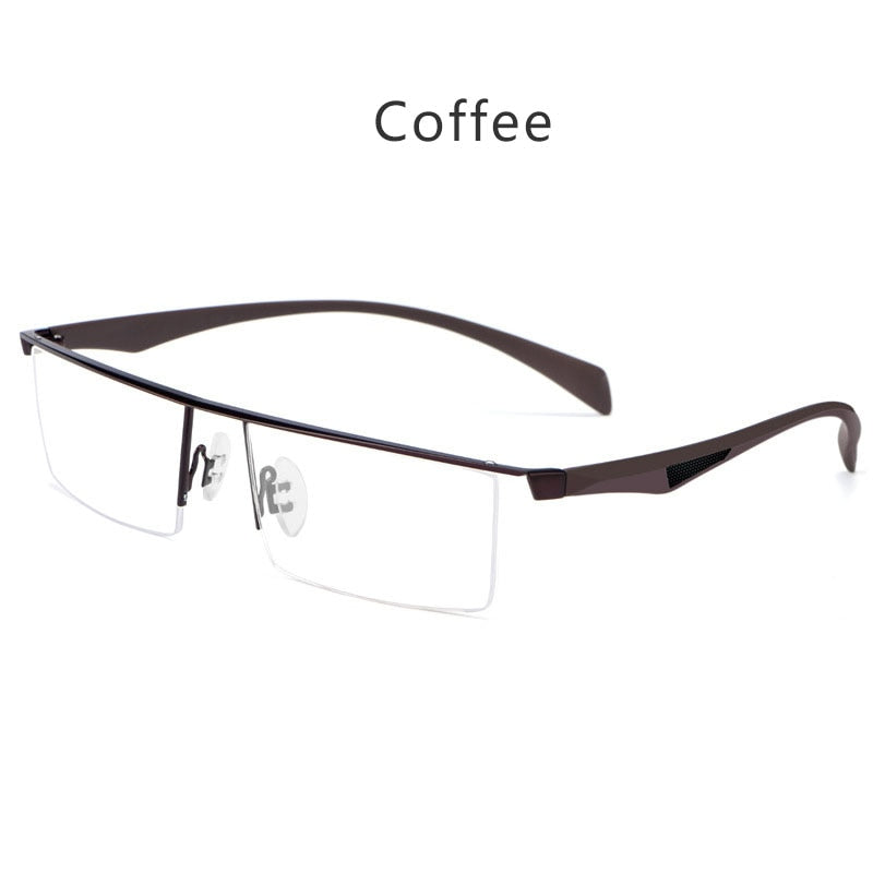 Hdcrafter Men's Semi Rim Wide Square Tr 90 Titanium Alloy Eyeglasses P83321 Semi Rim Hdcrafter Eyeglasses Coffee