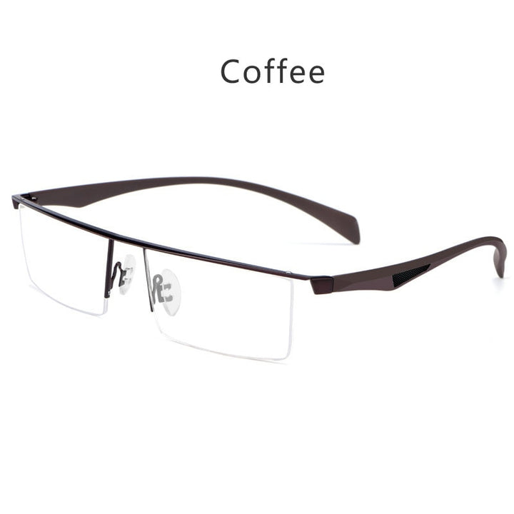 Hdcrafter Men's Semi Rim Wide Square Tr 90 Titanium Alloy Eyeglasses P83321 Semi Rim Hdcrafter Eyeglasses Coffee