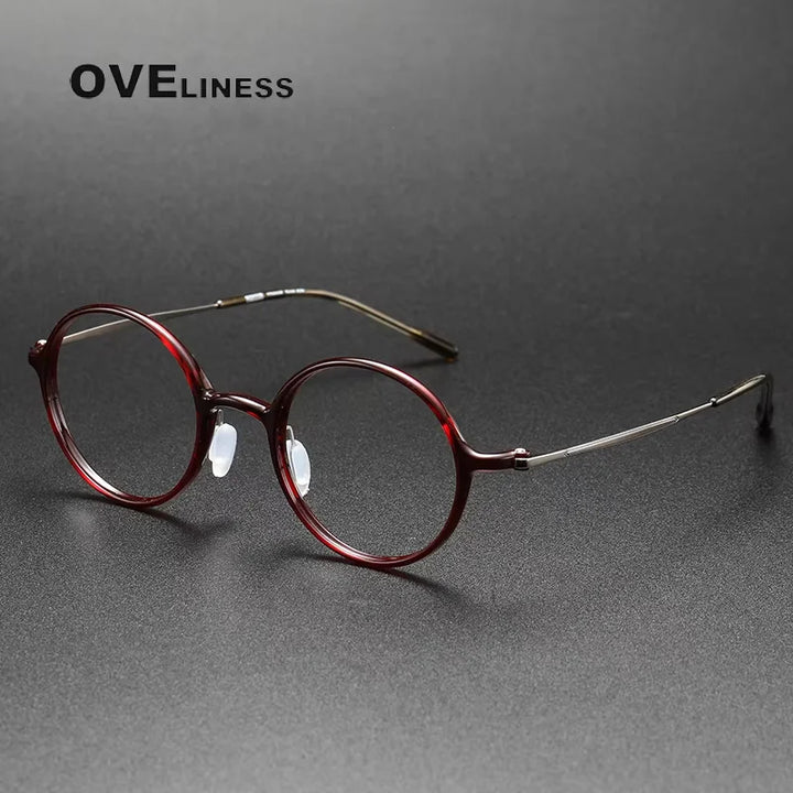 Oveliness Women's Full Rim Round Acetate Titanium Eyeglasses 88635 Full Rim Oveliness red
