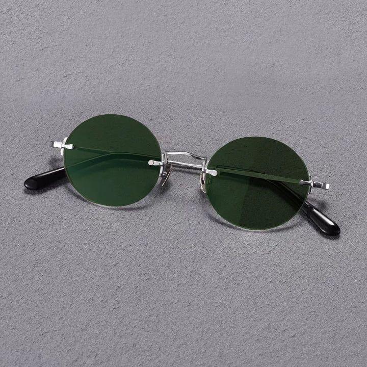 Yujo Men's Rimless Round Oval Titanium UV400 Sunglasses Y4346 Sunglasses Yujo