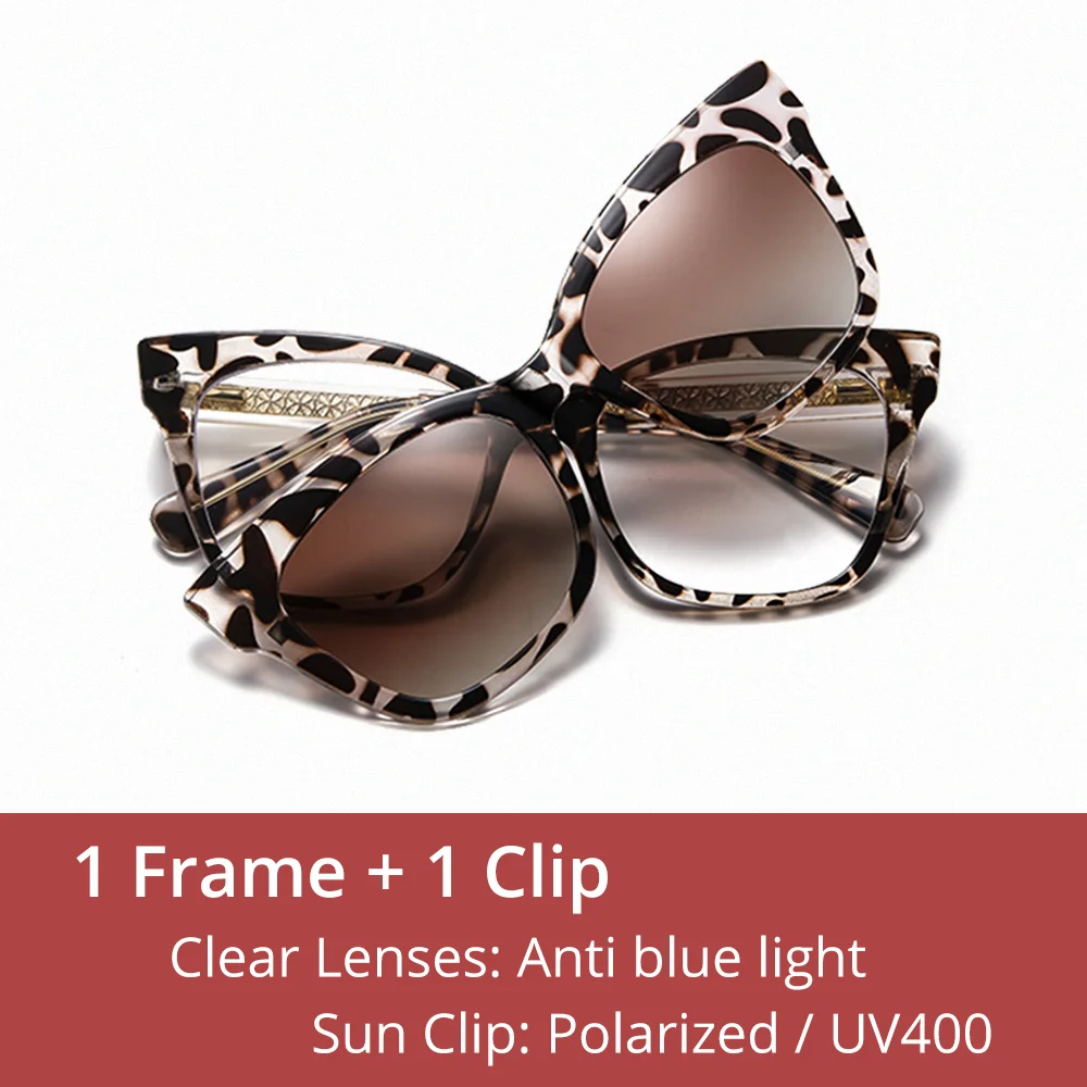 Ralferty Women's Full Rim Square Tr 90 Eyeglasses Clip On Sunglasses 81638