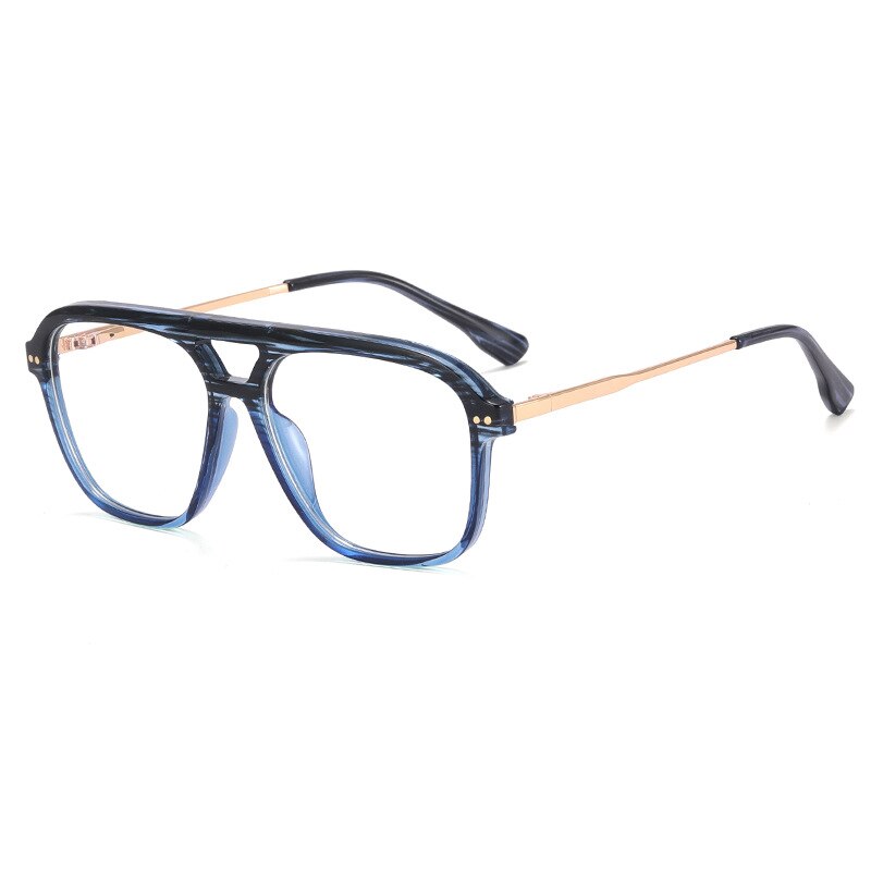 CCspace Unisex Full Rim Square Double Bridge Tr 90 Titanium Eyeglasses 56714 Full Rim CCspace C6Blue