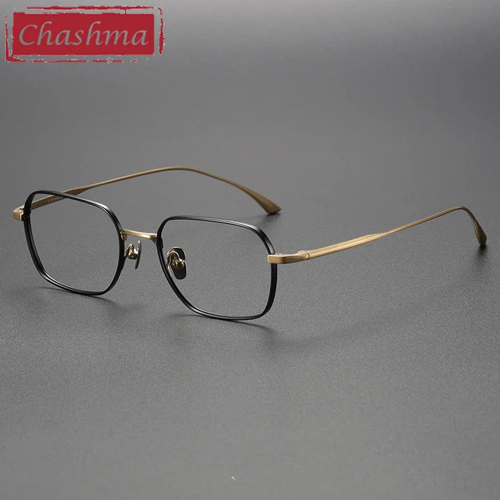 Chashma Ottica Men's Full Rim Small Square Titanium Eyeglasses 14539 Full Rim Chashma Ottica Black Gold  