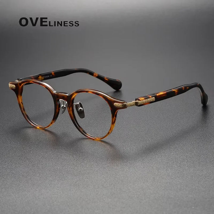 Oveliness Unisex Full Rim Round Oval Acetate Titanium Eyeglasses 80853 Full Rim Oveliness tortoise gold