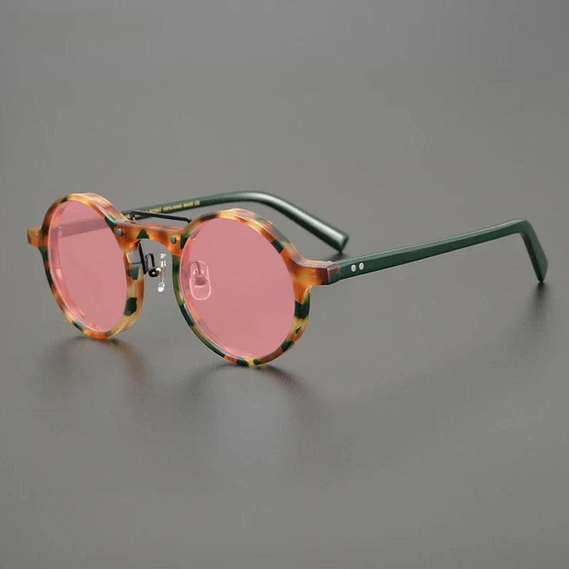 Gatenac Unisex Full Rim Round Polarized Acetate Sunglasses Mo11 Sunglasses Gatenac Green Pink